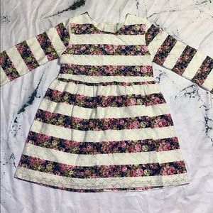 Girls White Floral Striped Dress